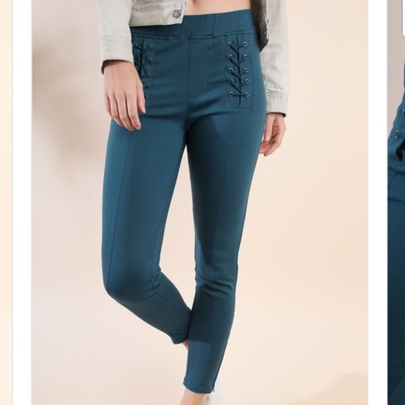 New SM Umgee Teal Lace Up Detail Leggings - Picture 3 of 8